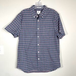 Ben Sherman Plaid Button Up Shirt Men’s Short Sleeve Blue Pink Check Stretch